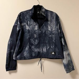Women’s Adidas Cropped Windbreaker Jacket Navy/White Size Large